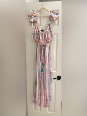 Boutique Multicolor Striped Vacation Maxi with Tassel Tie